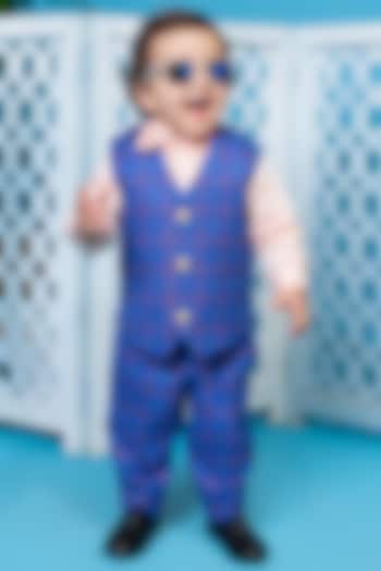 Blue Checkered Waistcoat Set For Boys by Little Boys Closet