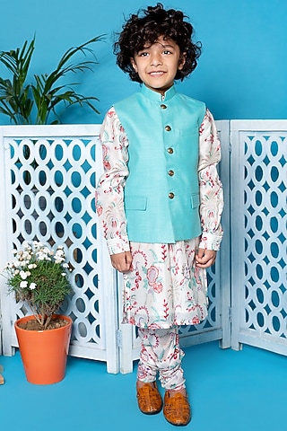 Mint Green Nehru Jacket With Kurta Set For Boys by Little Boys Closet