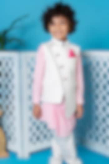 Baby Pink Kurta Set With Waistcoat For Boys by Little Boys Closet