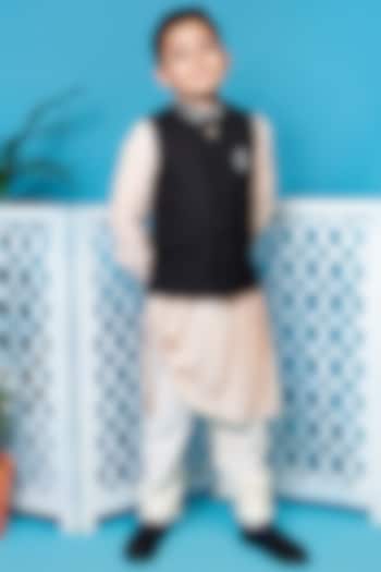 Black Embroidered Nehru Jacket With Kurta Set For Boys by Little Boys Closet at Pernia's Pop Up Shop