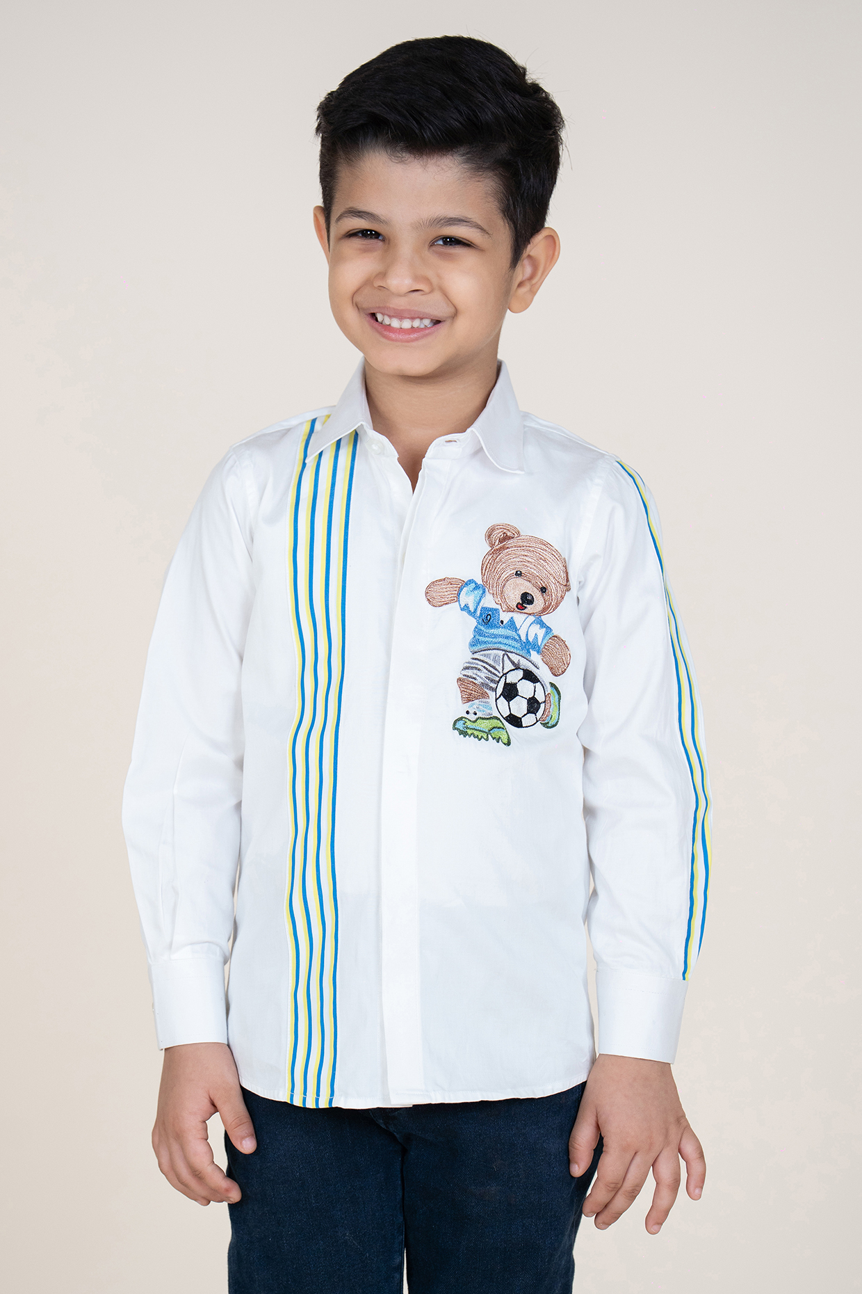 White Cotton Satin Embroidered Shirt For Boys by Little Boys Closet
