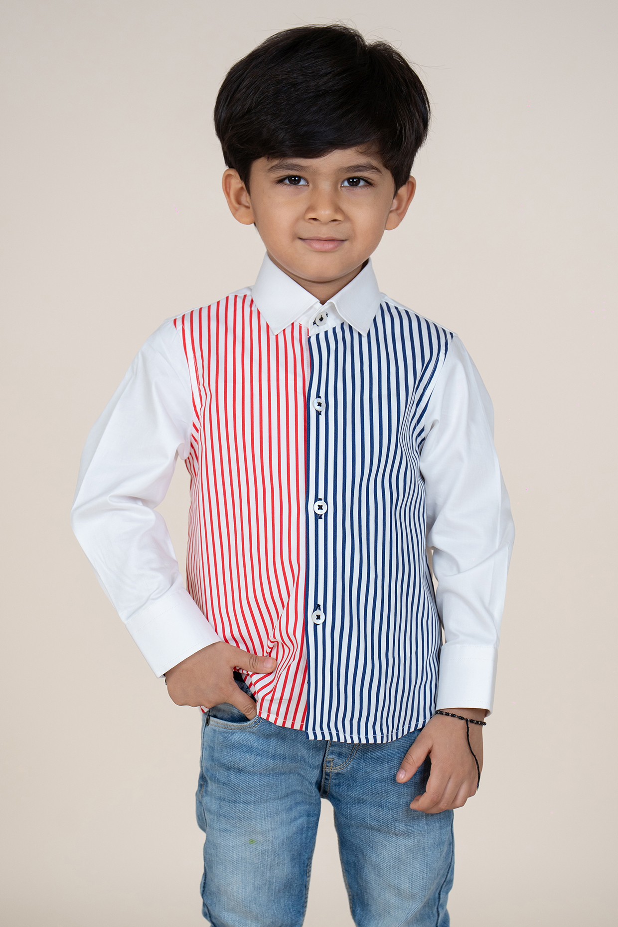 Multi-Colored Cotton Satin Striped Printed Shirt For Boys by Little Boys Closet