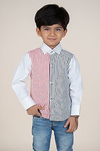 Multi-Colored Cotton Satin Striped Printed Shirt For Boys by Little Boys Closet