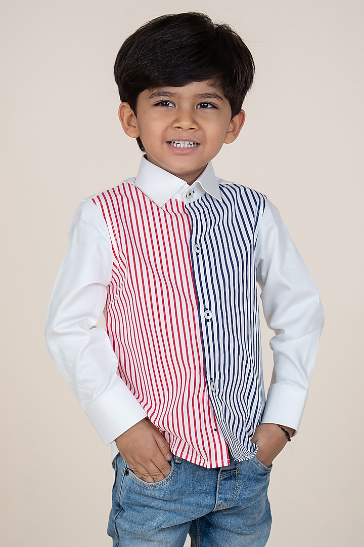 Multi-Colored Cotton Satin Striped Printed Shirt For Boys by Little Boys Closet at Pernia's Pop Up Shop