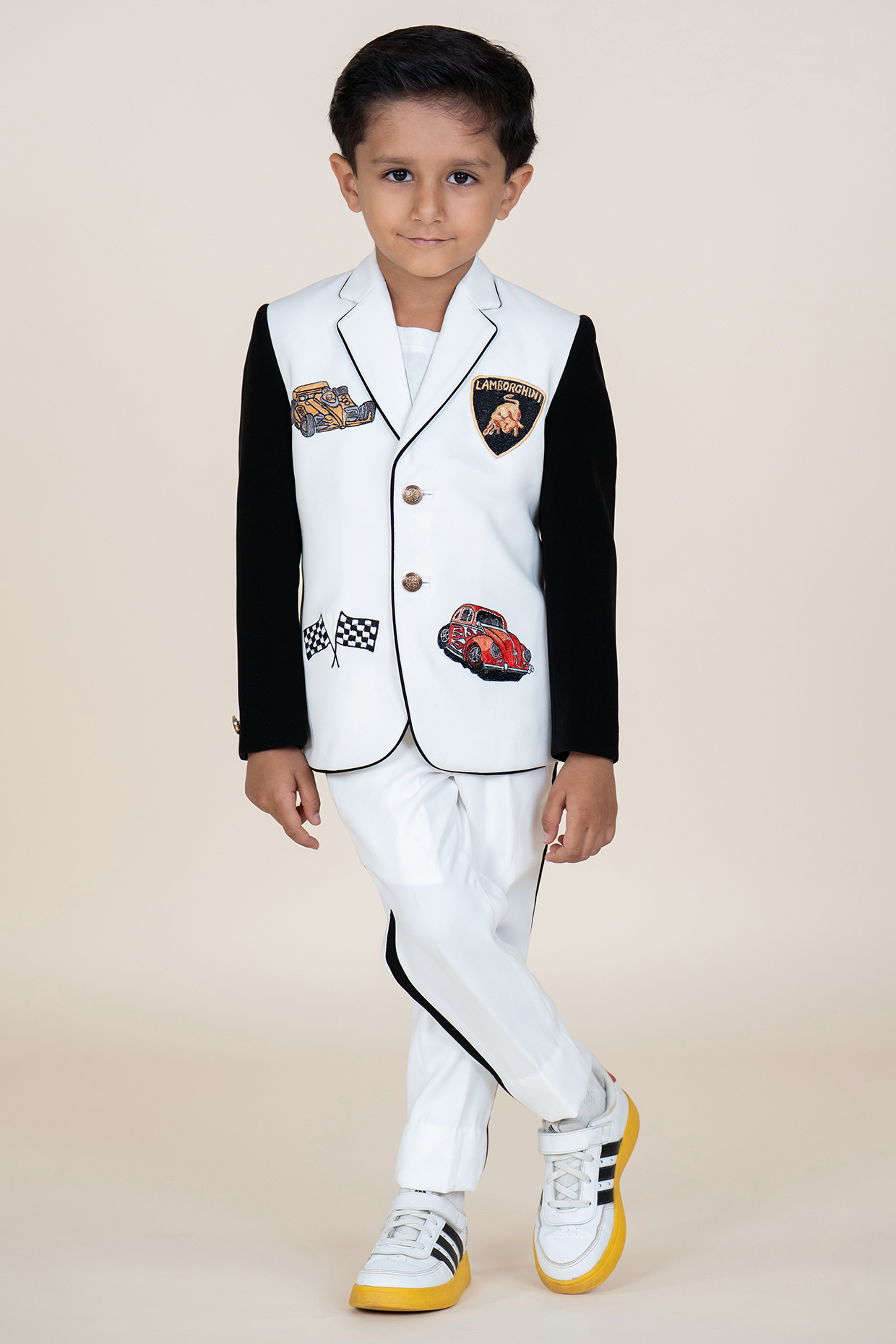 Black & White Suiting Sandwash Blazer Set For Boys by Little Boys Closet