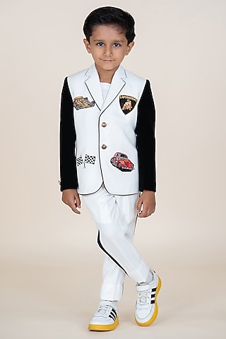 Black & White Suiting Sandwash Blazer Set For Boys by Little Boys Closet