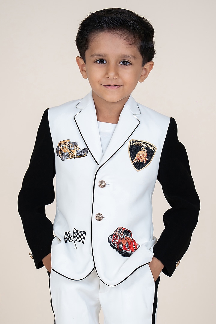 Black & White Suiting Sandwash Blazer Set For Boys by Little Boys Closet at Pernia's Pop Up Shop