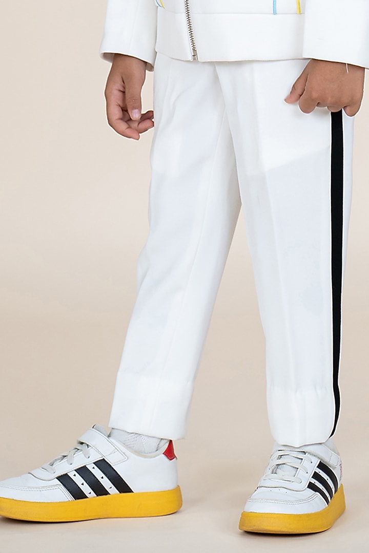 White Sandwash Suiting Embroidered Blazer Set For Boys by Little Boys Closet at Pernia's Pop Up Shop