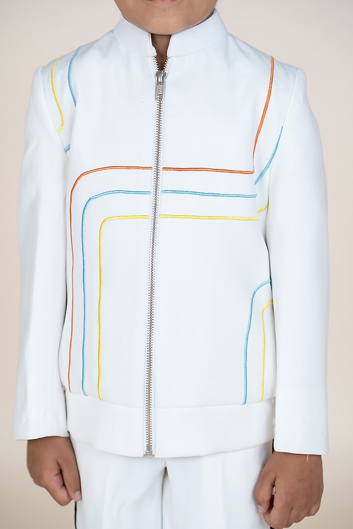 White Sandwash Suiting Embroidered Blazer Set For Boys by Little Boys Closet at Pernia's Pop Up Shop