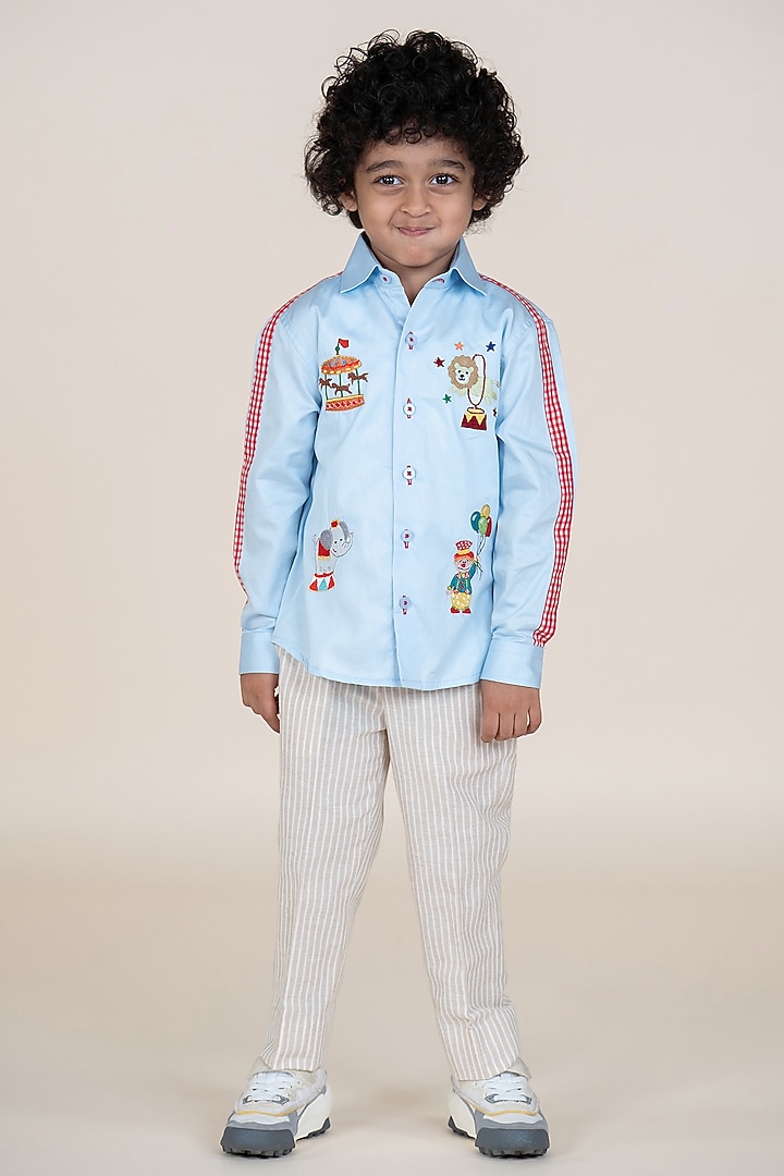 Sky Blue Cotton Satin Embroidered Shirt For Boys by Little Boys Closet at Pernia's Pop Up Shop