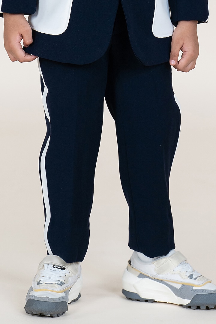 Navy Blue Sandwash Suiting Color-Blocked Blazer Set For Boys by Little Boys Closet at Pernia's Pop Up Shop
