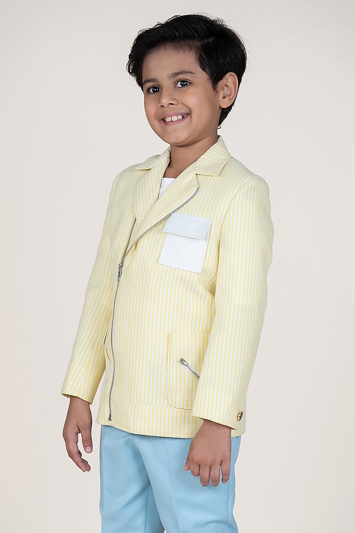 Yellow & White Linen Suiting Color-Blocked Blazer Set For Boys by Little Boys Closet at Pernia's Pop Up Shop