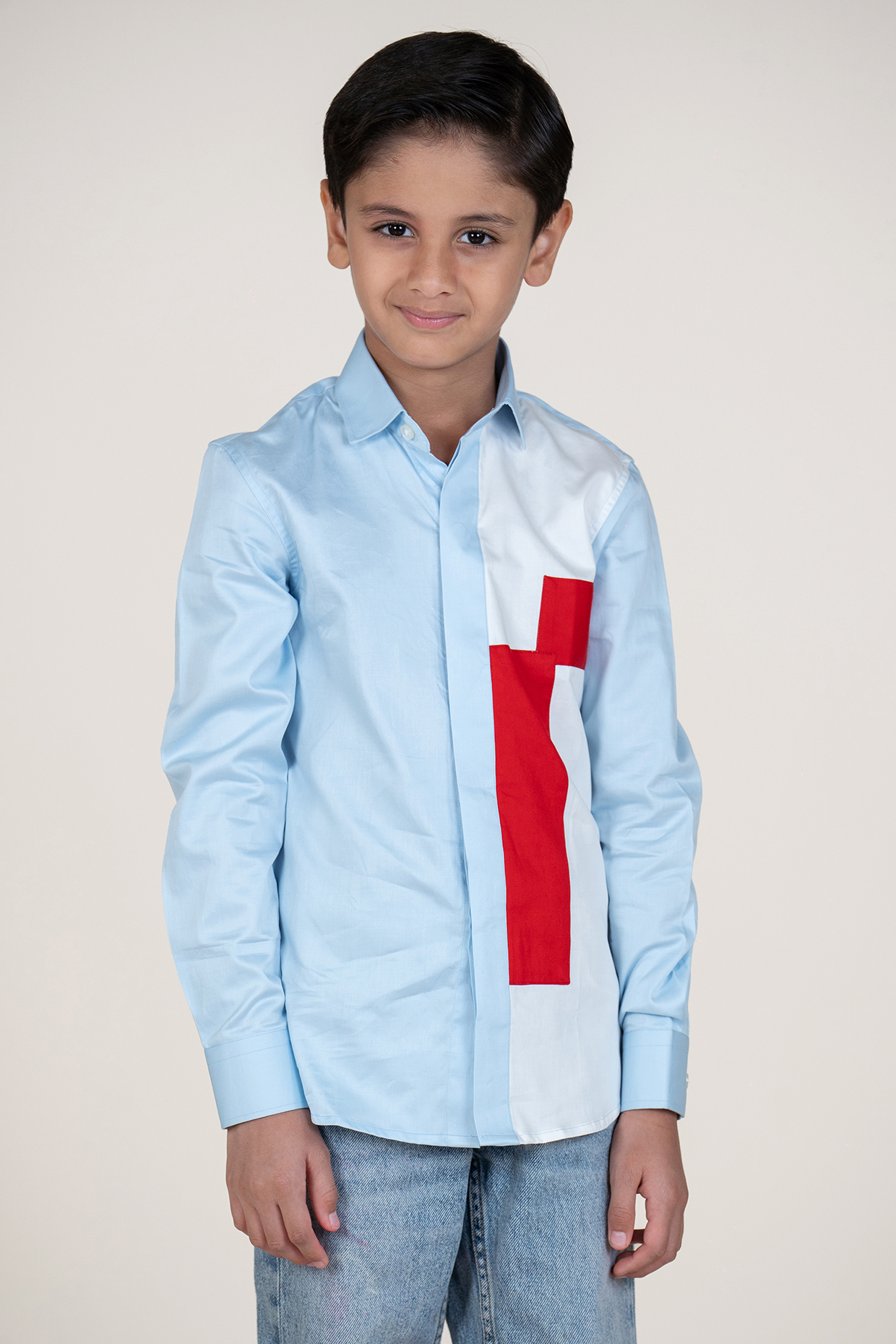 Multi-Colored Cotton Satin Color-Blocked Shirt For Boys by Little Boys Closet