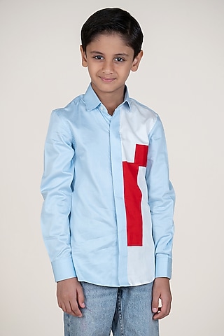 Multi-Colored Cotton Satin Color-Blocked Shirt For Boys by Little Boys Closet