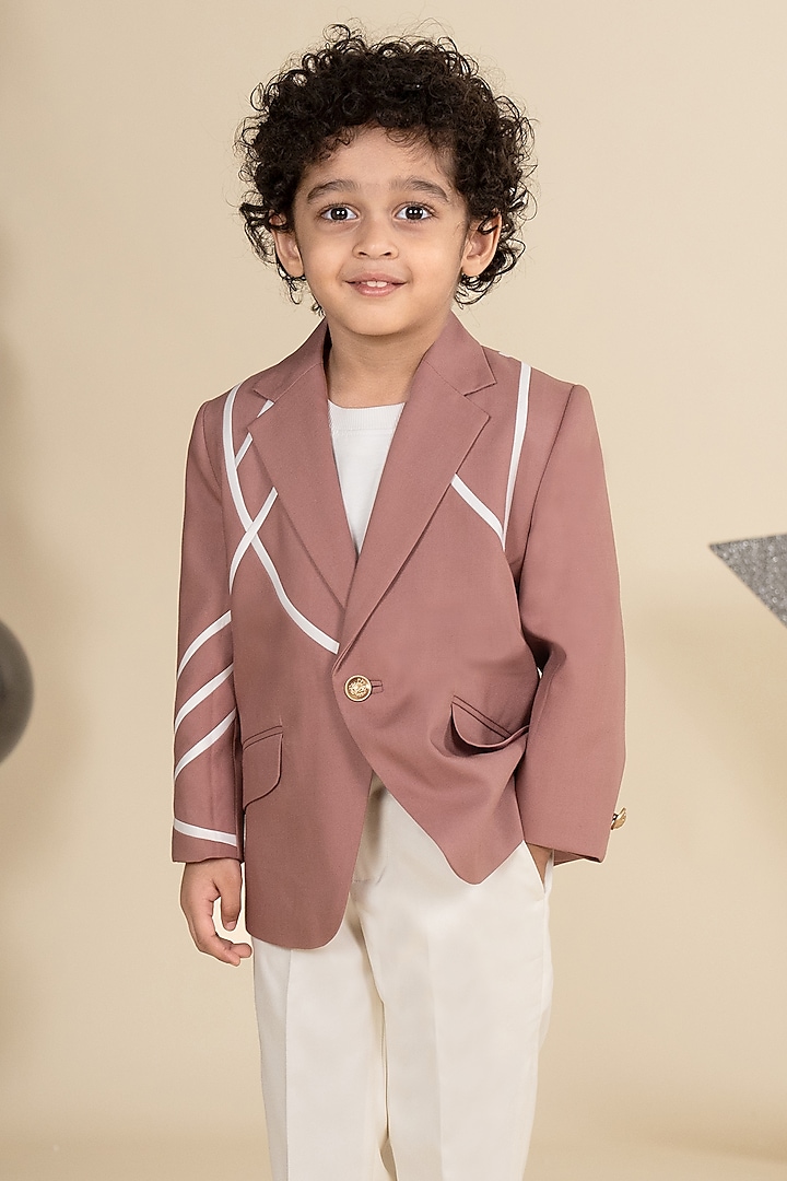 Onion Pink & White Suiting Color Blocked Blazer Set For Boys by Little Boys Closet at Pernia's Pop Up Shop