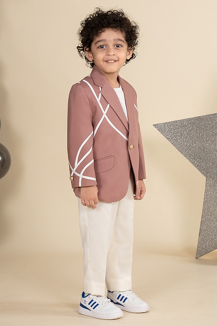 Onion Pink & White Suiting Color Blocked Blazer Set For Boys by Little Boys Closet at Pernia's Pop Up Shop