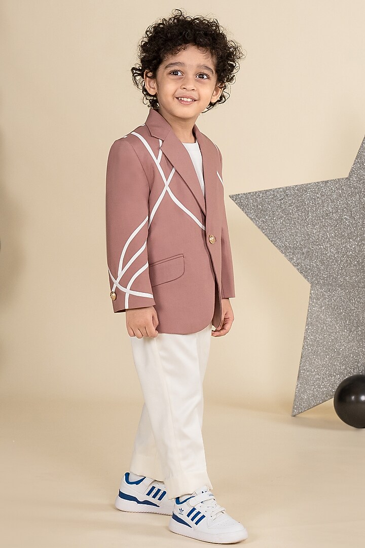 Onion Pink & White Suiting Color Blocked Blazer Set For Boys by Little Boys Closet at Pernia's Pop Up Shop