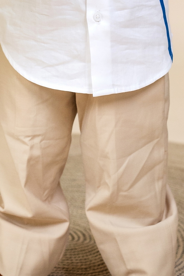 Beige Cotton Suiting Pant Set For Boys by Little Boys Closet at Pernia's Pop Up Shop