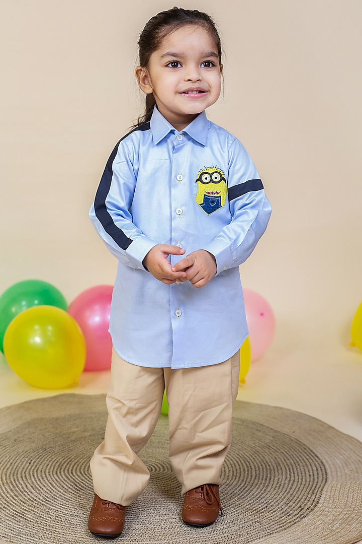 Sky Blue Embroidered Shirt With Pant For Boys by Little Boys Closet