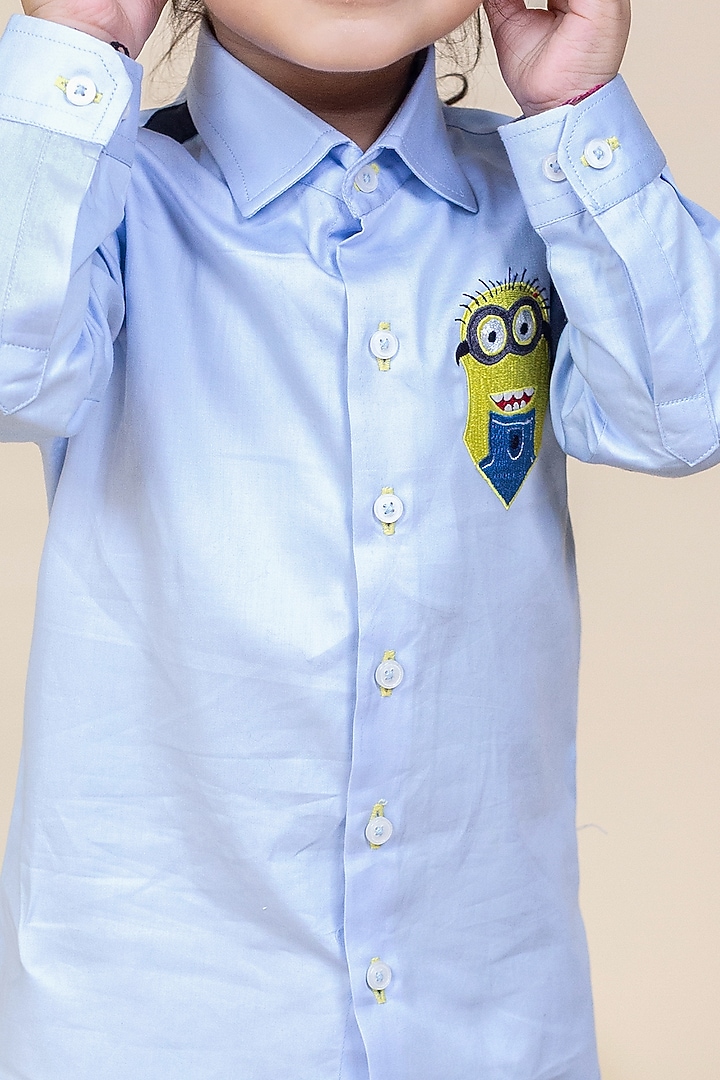 Sky Blue Embroidered Shirt With Pant For Boys by Little Boys Closet at Pernia's Pop Up Shop