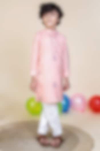 Light Pink Embroidered Kurta Set For Boys by Little Boys Closet