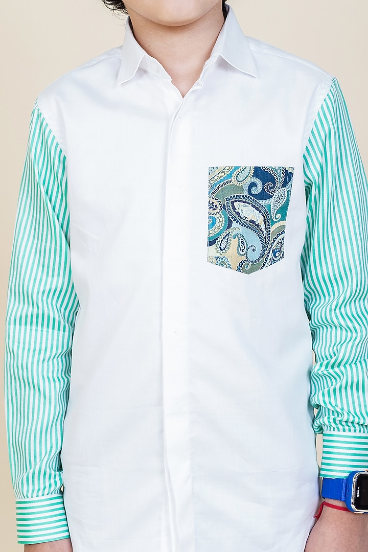 White & Green Printed Shirt For Boys by Little Boys Closet at Pernia's Pop Up Shop