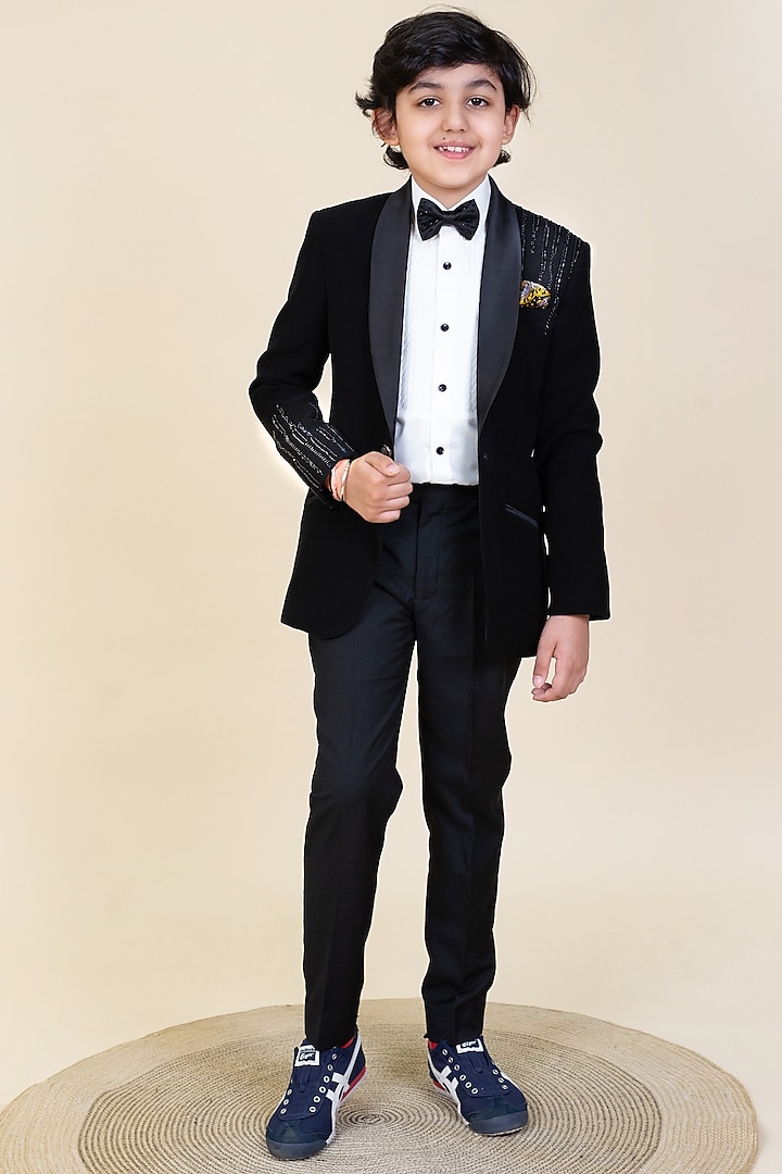 Black Embroidered Tuxedo Set For Boys by Little Boys Closet