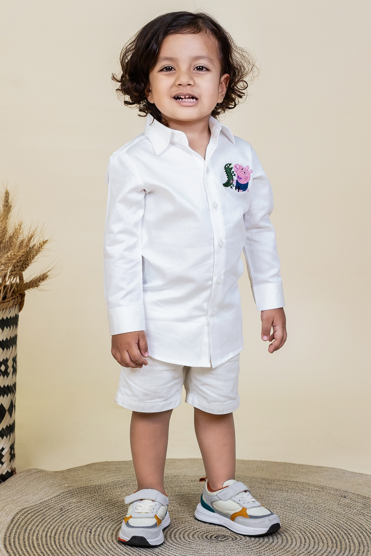 White Resham Thread Embroidered Shirt For Boys by Little