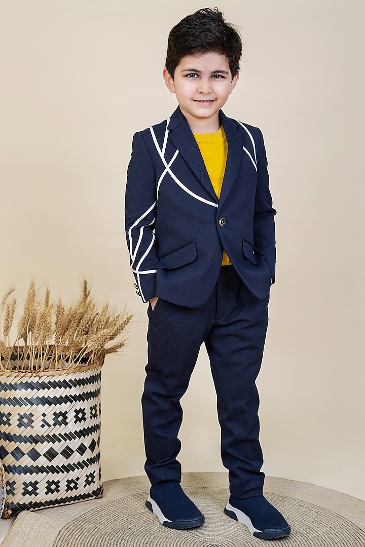 Dark Navy Blue Poly Wool Suit For Boys Design by Little Boys