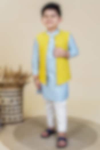 Yellow Mirror Embroidered Pleated Waistcoat Set For Boys by Little Boys Closet