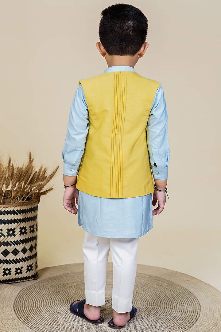 Yellow Mirror Embroidered Pleated Waistcoat Set For Boys by Little Boys Closet at Pernia's Pop Up Shop