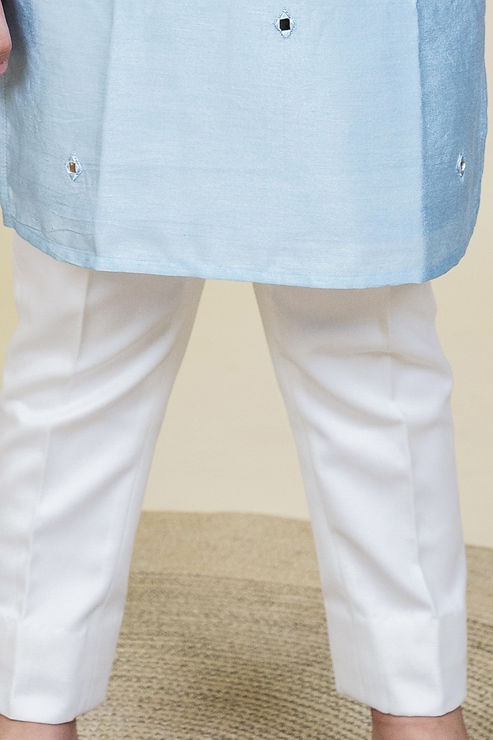 Sky Blue Mirror Embroidered Kurta Set For Boys by Little Boys Closet at Pernia's Pop Up Shop