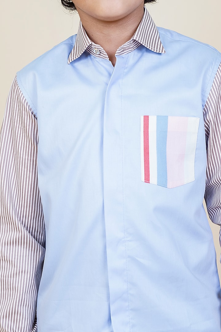 Sky Blue Striped Shirt For Boys by Little Boys Closet at Pernia's Pop Up Shop