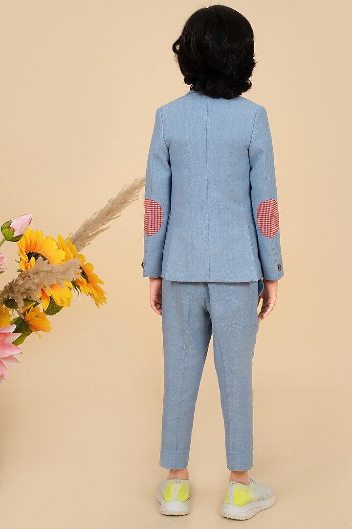 Sky Blue Suiting Thread Embroidered Blazer Set by Little Boys Closet at Pernia's Pop Up Shop