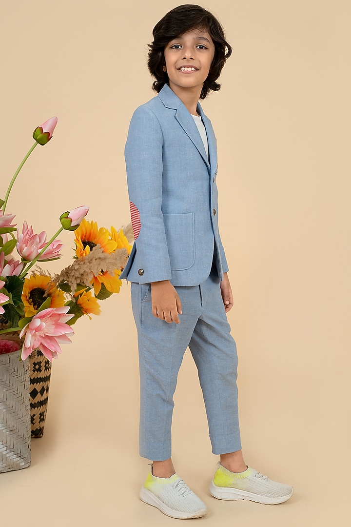 Sky Blue Suiting Thread Embroidered Blazer Set by Little Boys Closet at Pernia's Pop Up Shop