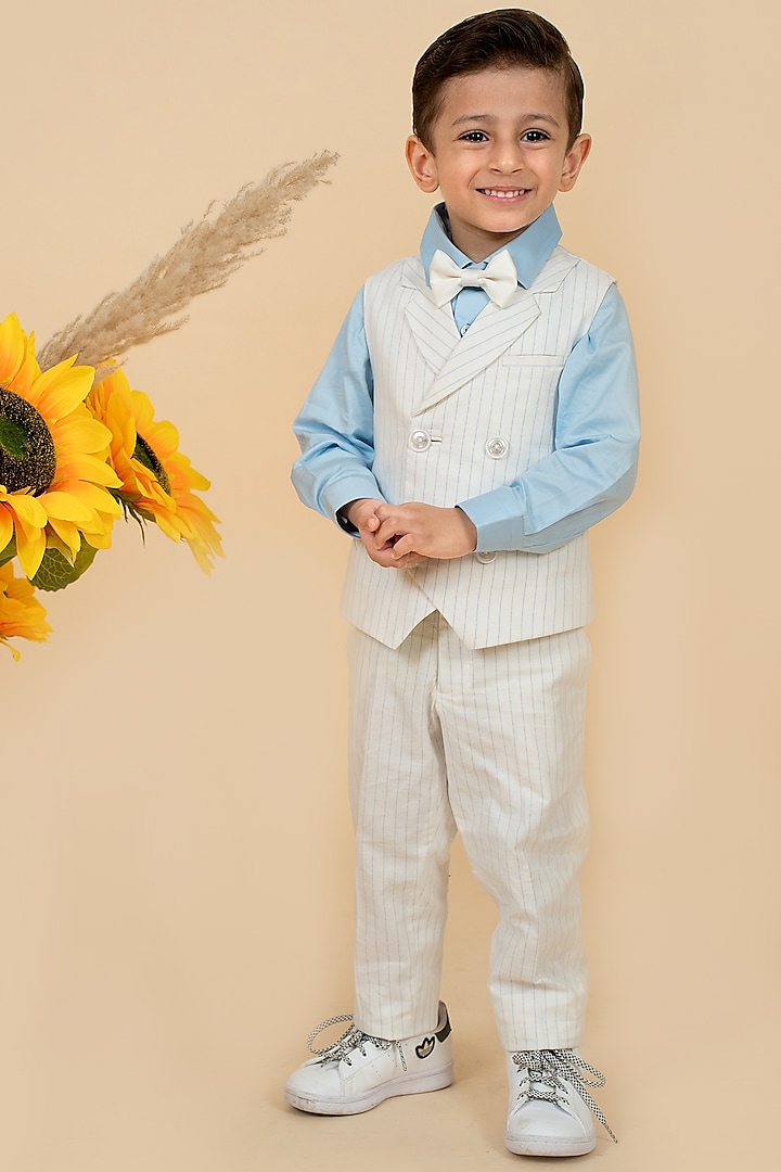 White Suiting Striped Jacket Set For Boys by Little Boys Closet