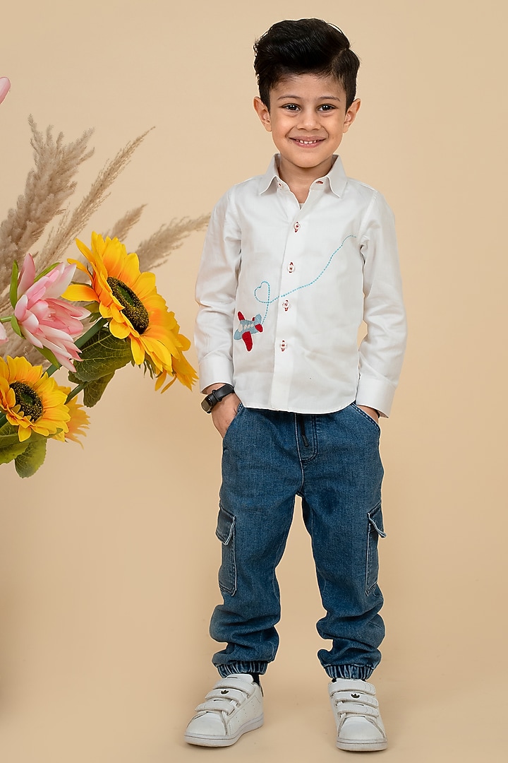 White Cotton Satin Embroidered Shirt For Boys by Little Boys Closet at Pernia's Pop Up Shop