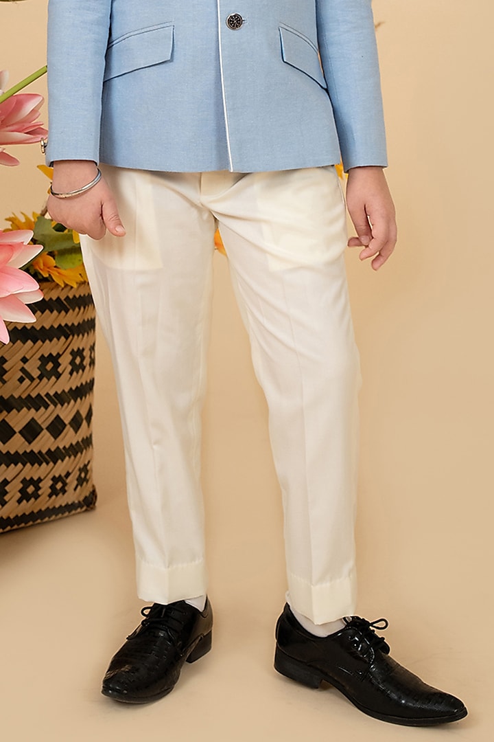 Sky Blue Suiting Floral Embroidered Bandhgala Set Fors Boys by Little Boys Closet at Pernia's Pop Up Shop