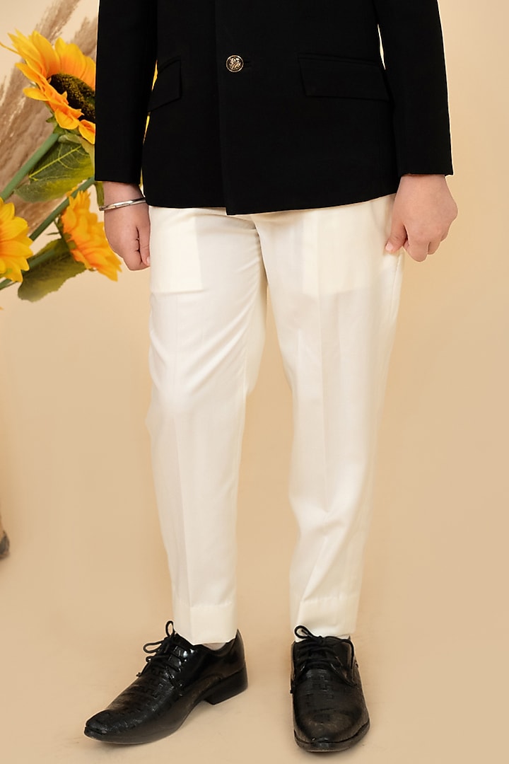 Black Suiting Motifs Embroidered Bandhgala Set For Boys by Little Boys Closet at Pernia's Pop Up Shop