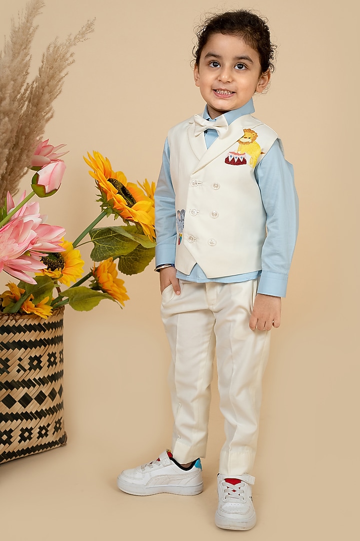 Off-White Suiting Motifs Embroidered Waistcoat Set For Boys by Little Boys Closet at Pernia's Pop Up Shop