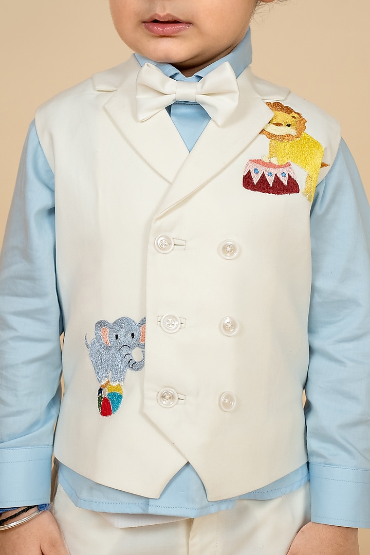 Off-White Suiting Motifs Embroidered Waistcoat Set For Boys by Little Boys Closet at Pernia's Pop Up Shop