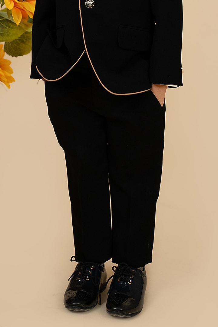Black Suiting Sandwash & Poly Mix Motifs Embroidered Tuxedo Set For Boys by Little Boys Closet at Pernia's Pop Up Shop