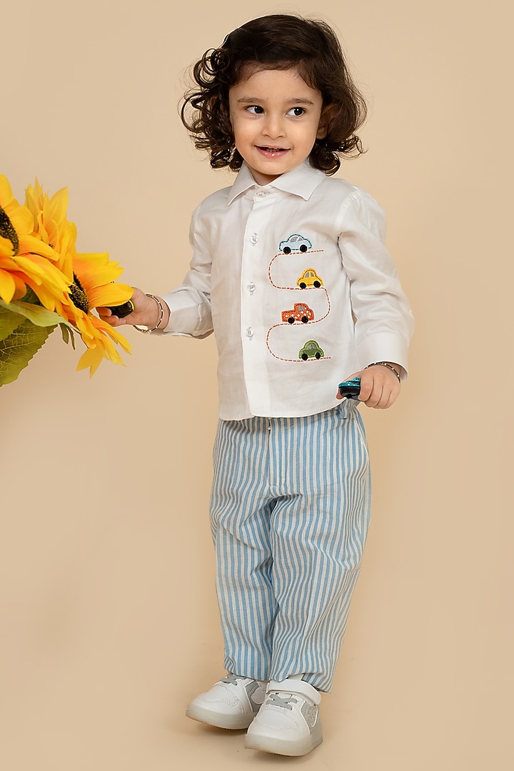 White Cotton Satin Embroidered Shirt For Boys by Little Boys Closet at Pernia's Pop Up Shop
