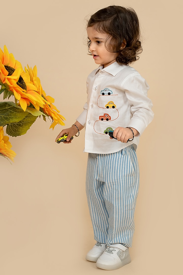 White Cotton Satin Embroidered Shirt For Boys by Little Boys Closet at Pernia's Pop Up Shop