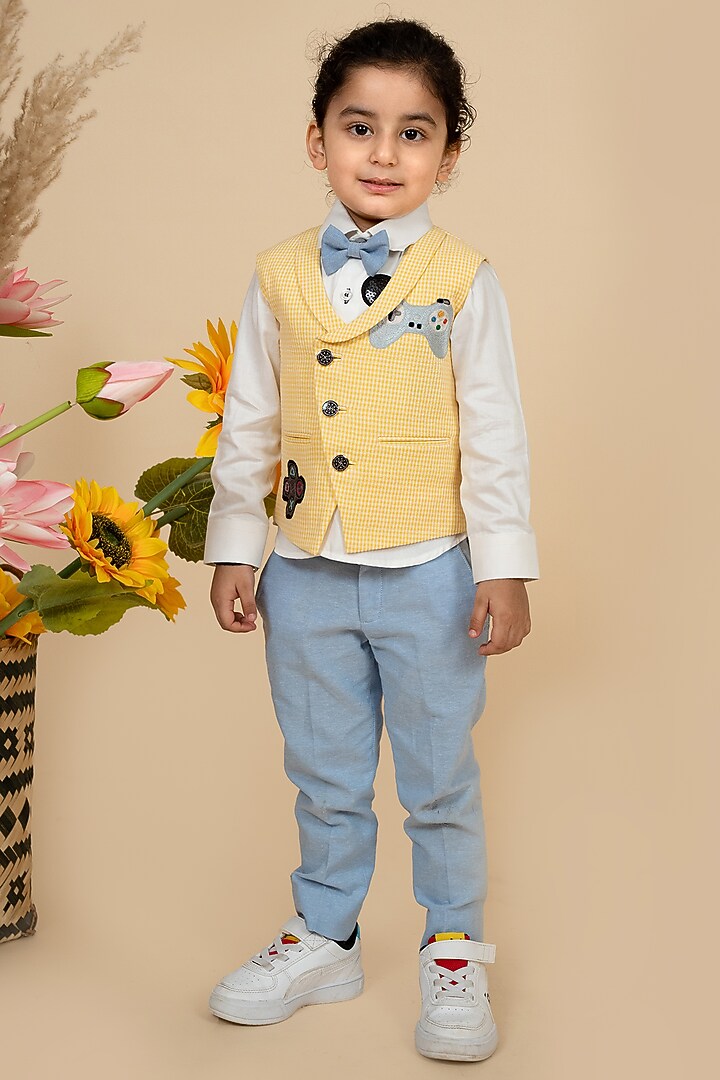 Yellow Suiting Embroidered Waistcoat Set by Little Boys Closet at Pernia's Pop Up Shop