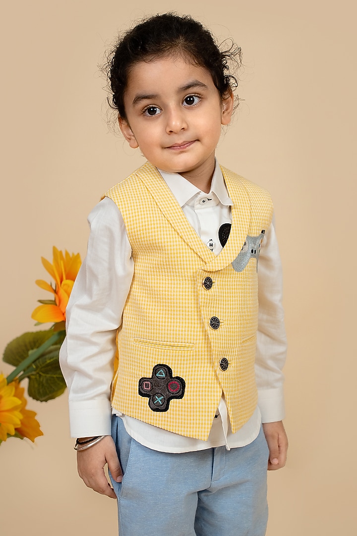 Yellow Suiting Embroidered Waistcoat Set by Little Boys Closet at Pernia's Pop Up Shop