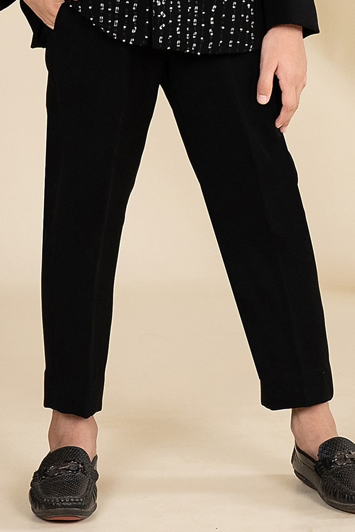 Black Sandwash Suiting Hand Embroidered Tuxedo Set For Boys by Little Boys Closet at Pernia's Pop Up Shop