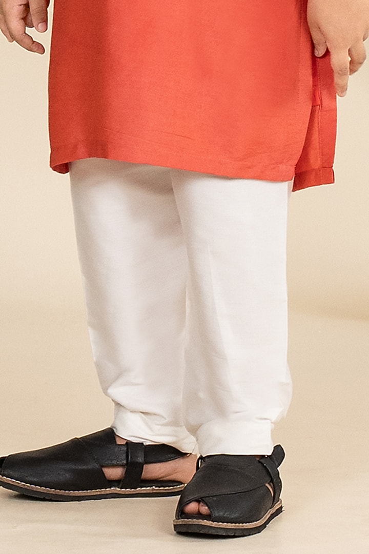 Rust Orange Cotton Silk Motif Embroidered Kurta Set For Boys by Little Boys Closet at Pernia's Pop Up Shop