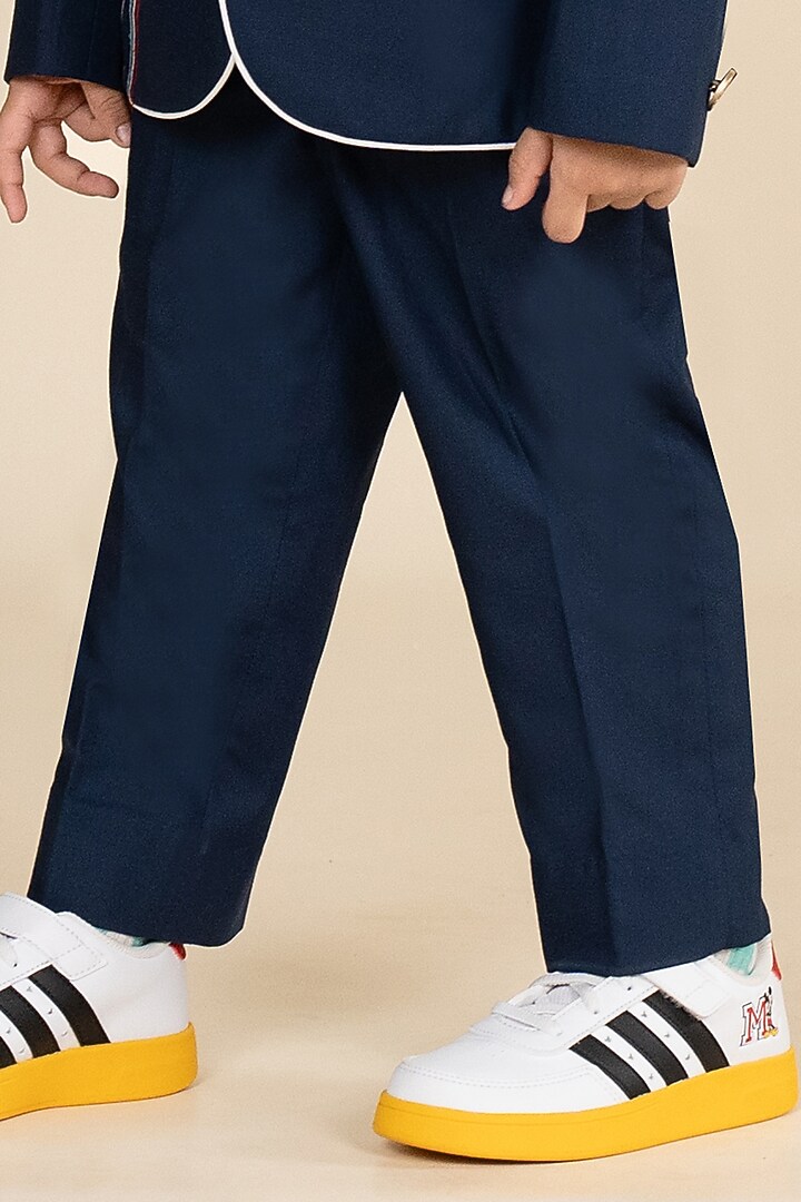 Navy Blue Suiting Placement Embroidered Blazer Set For Boys by Little Boys Closet at Pernia's Pop Up Shop
