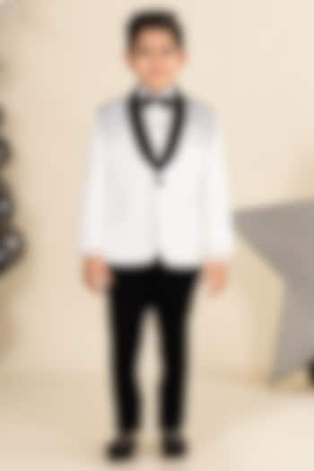 White Suiting Sandwash Cutdana Hand Embroidered Tuxedo Set For Boys by Little Boys Closet at Pernia's Pop Up Shop